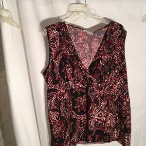 Only 9 black red white stretch tank top batik print look floral 2x NWT